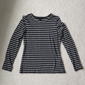 Banana Republic Charcoal and White Striped Long Sleeve Top